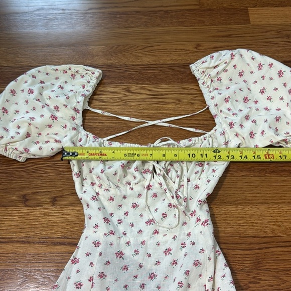 Miss Circle Ditsy Floral Linen Cotton Midi Open Back Dress Medium Cottagecore - Picture 10 of 12